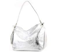 modamoda de - ital bolsa de hombro/hombro hecha de cuero T154, Color:plata