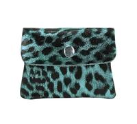 modamoda de P09 Monedero de piel auténtica para mujer, pequeño, 11 x 1 x 8 cm, hecho a mano en Italia, Leo Turquesa Metálica, extra-small, Moderno
