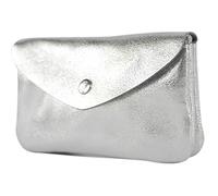 modamoda de - P11 - Cartera de cuero para mujer, Monedero Portamonedas, tamaño mediano, plateado metálico, medium, Elegante