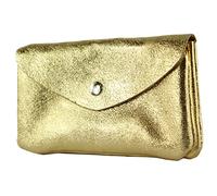 modamoda de P11 - Cartera de piel para mujer, tamaño mediano, hecha a mano en Italia, dorado metálico, medium, Monedero pequeño y ligero