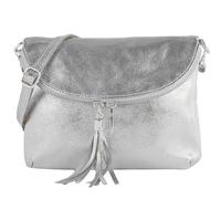 modamoda de T07L / T139L - Bolso bandolera de piel para mujer, 2 modelos hechos a mano en Italia, plateado metálico, small