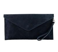 modamoda de - T106 - Bolso tipo Clutch de piel de ante, color Azul, talla Small