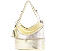 modamoda de - T143 - Bolso bandolera de piel italiana., Color dorado metalizado., siehe Beschreibung