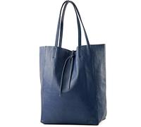 modamoda de T163 - Bolso de piel para mujer (tamaño grande, con bolsillo interior, fabricado en Italia), Zafiro Azul2021, large
