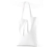 modamoda de - T163 - Ital. Bolso shopper grande con bolsillo interior de piel, Blanco, Large