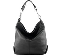 modamoda de T168 Bolso de hombro de cuero para mujer, bandolera de mano, tamaño mediano, hecho a mano en Italia, negro azabache, medium