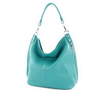 modamoda de - T177 - ital. Bolso bandolera de piel para mujer, azul turquesa, large