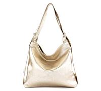 modamoda de - T192 - ital. Mochila para mujer 2 en 1 de piel, dorado claro metálico, large
