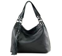 modamoda de - T201 - Bolso bandolera de mujer italiana de piel auténtica, Color:negro
