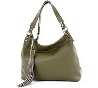 modamoda de - T201 - ital. Bolso bandolera de piel auténtica para mujer, verde oliva, M