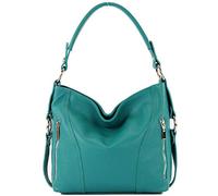 modamoda de - T202 - Bolso italiano para mujer con asa/bandolera de cuero, Color:azul turquesa