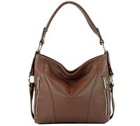 modamoda de - T202 - Bolso italiano para mujer con asa/bandolera de cuero, Color:color chocolate