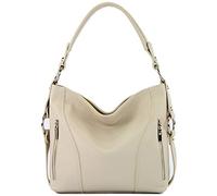 modamoda de - T202 - Bolso italiano para mujer con asa/bandolera de cuero, Color:crema