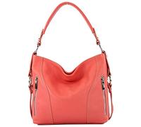 modamoda de - T202 - Bolso italiano para mujer con asa/bandolera de cuero, Color:Living Coral