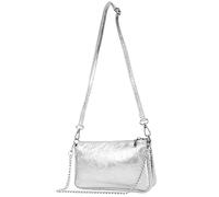 modamoda de - T237 - Bolso bandolera pequeño pequeño de piel italiana, plateado metálico, small