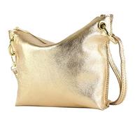 modamoda de - T243 - Bolso pequeño de piel para el hombro, dorado metalizado, S