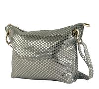 modamoda de T252 - Bolso bandolera de mujer, al hombro, de ante/metalizado, hecho a mano en Italia, gris / plateado, small