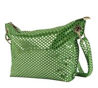 modamoda de T252 - Bolso de hombro para mujer, de piel ante/metálico, hecho a mano en Italia, verde/plateado, small