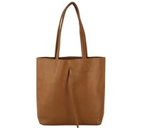 modamoda de - T253 - Bolso de cuero italiano tipo tote con bolsillo interior, coñac, Medium