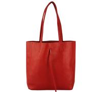 modamoda de - T253 - Bolso de cuero italiano tipo Tote con bolsillo interior, rojo brillante, Medium