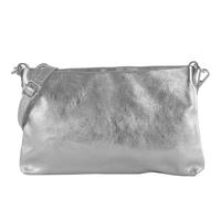 modamoda de T258 Bolso bandolera clutch de cuero para mujer, 25 x 16 x 3 cm, hecho a mano en Italia, plateado metálico, M