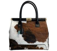 Modarno Bolso de mano de piel auténtica de coco + auténtica pelo de caballo modelo Florencia, Vaca manchada