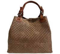 Modarno Bolso de mano estampado trenzado de mujer con bandolera de piel auténtica - 33 x 17 x 29 cm, Taupe Oscuro, 33x17x29 Cm