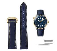 MODBAND Correa de cuero de nailon de alta densidad para Omega New Seamaster 300 Super Master AT150, correa de tela de cuero AQUA TERRA para hombre, 19mm, 20mm(Blue yellow gold,19mm)