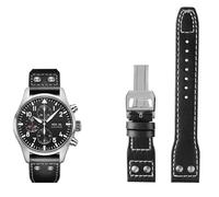 MODBAND Correa de reloj de cuero genuino de 21mm y 22mm para IWC, gran piloto, lanzallamas, marca del Principito, pulsera con clavos de sauce(Black silver buckle,20mm)