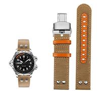 MODBAND Para el reloj de aviación Hamilton Khaki H77616533 H70615733 Watch Strap Men Watchband Beyond Wind Speed Series Nylon Canvas 20 mm 22 mm(Khaki silver fold)