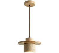 MODEBHD Lámpara colgante de travertino moderna de estilo japonés Lámpara colgante de piedra Wabi Sabi Lámpara colgante de isla de cocina de madera ajustable Mini cilindro Iluminación colgante para res