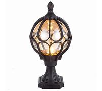 MODEBHD Lámpara de poste de pilar de campo clásica rústica vintage europea para jardín, porche, lámparas de columna exterior con farola de paisaje E27, globo de aluminio decorativo para exteriores, ac