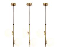 MODEBHD Lámparas colgantes breves modernas, luces colgantes de pantalla de vidrio blanco, lámpara de techo con accesorios de latón, candelabro ajustable de cuerda, lámpara colgante, dormitorio, mesita
