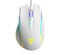 Modecom Volcano Veles - Ratón para videojuegos con cable y iluminación LED RGB, ratón ergonómico para PC con sensor óptico, ratón de gamer preciso para ordenador portátil y escritorio, diseño blanco y