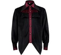 Modeewel Camisa con volantes para hombre, para carnaval, 2026, retro, de manga larga, renacentista, steampunk, cosplay, disfraz medieval, camisa pirata gótica, camisa vintage con volantes, Negro , L