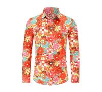 Modeewel Camisa de hombre de manga larga hippie de los años 70 discoteca hip hop con botones estampado floral retro casual elegante camisa de manga larga camisa de baile Slim Fit Hombres Shiny Camisa