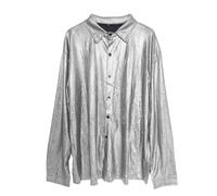 Modeewel Camisa de lentejuelas para hombre con purpurina, camisa de manga larga para fiesta temática, traje brillante metálico, camiseta de manga larga, arcoíris, discoteca, fiesta, club, disfraz