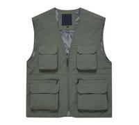 Modeewel Chaleco de trabajo para hombre, chaleco de pesca, chaleco de verano, chaleco deportivo transpirable, chaleco de senderismo, chaleco fino impermeable con muchos bolsillos, chaleco casual para