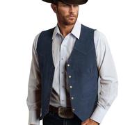Modeewel Chaleco tradicional para hombre, estilo vintage, ajustado, estilo vaquero, estilo vaquero, azul marino, L