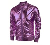 Modeewel Chaqueta de discoteca metálica para hombre, brillante, para fiestas, danza, discoteca, chaqueta ligera para carnaval, disfraz, chaqueta de entretiempo, sudadera de corte ajustado, cremallera