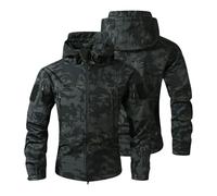 Modeewel Chaqueta del ejército alemán para hombre, chaqueta táctica, chaqueta de pesca, chaqueta de campo para hombre, cremallera militar, abrigo táctico militar, camuflaje, Negro , L