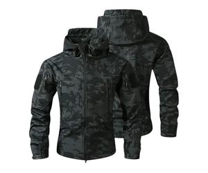 Modeewel Chaqueta del ejército alemán para hombre, chaqueta táctica, chaqueta de pesca, chaqueta de campo para hombre, cremallera militar, abrigo táctico militar, camuflaje, Negro , L
