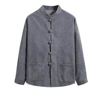 Modeewel Hombres Pana Chino Tangzhuang Ropa Corduroy Entrenamiento Uniforme Primavera Otoño Ocio Ropa Fu Tai Chi Wushu Clásico Tangzhuang Estilo Chaqueta de Manga Larga, gris, M