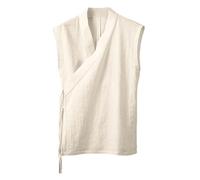 Modeewel Kimono para hombre japonés algodón lino ropa china Hanfu Tang traje abierto frente abrigo Yukata cómodo transpirable para cordones kimono chaqueta, caqui, M