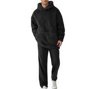 Modeewel Mono para hombre de forro polar de una pieza, suave, suave, de cuerpo entero, para invierno, cálido, mullido, monocolor, con capucha, chándal de felpa, Negro , XL