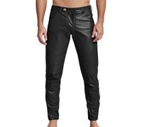 Modeewel Pantalones de piel sintética para hombre, elásticos, ajustados, informales, lápiz para hombre, aspecto mojado, mallas de pierna recta, pantalones largos para motociclistas, discotecas, Negro