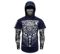 Modeewel Sudadera con capucha para hombre Cyberpunk Ninja Ninja Halloween Disfraces Calavera Biker Sudadera de manga larga Sudaderas Slim Fit Jersey Cool Sportshirt Streetwear Top, azul marino, L