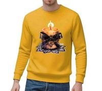 Modeewel Sudadera de cuello redondo para hombre, otoño, tiempo libre, parte superior con estampado de velas, manga larga, suéter vintage, camiseta interior cómoda, para uso diario, deportiva, camiseta