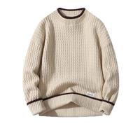 Modeewel Sudadera para hombre sin capucha, suéter de invierno, holgado, corte holgado, suéter de trabajo, suéter largo, cachemira, otoño, algodón, jersey de lana de gran tamaño, jersey de punto, caqui