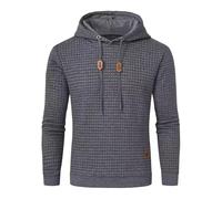 Modeewel Waffel - Sudadera con capucha para hombre, sudadera con capucha, sudadera para el tiempo libre, jacquard, con cordón, camiseta de trabajo a cuadros, gris oscuro, XL